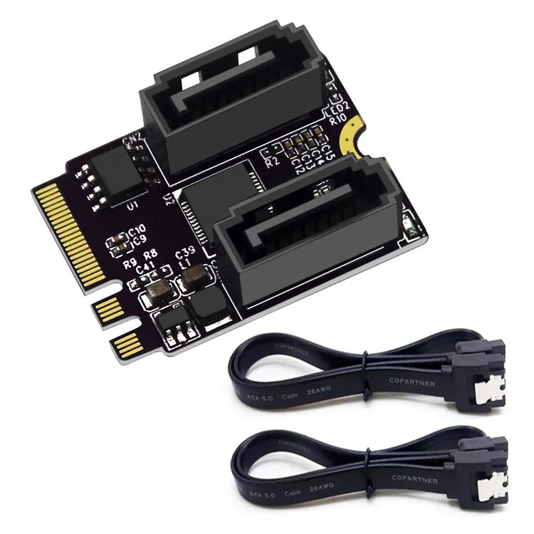 SA-034 22x30mm NGFF Key A+E PCI Express a Dual SATA-7P 3.0 6Gbps Adapter Card Hard Drive Extension Converter JMB582