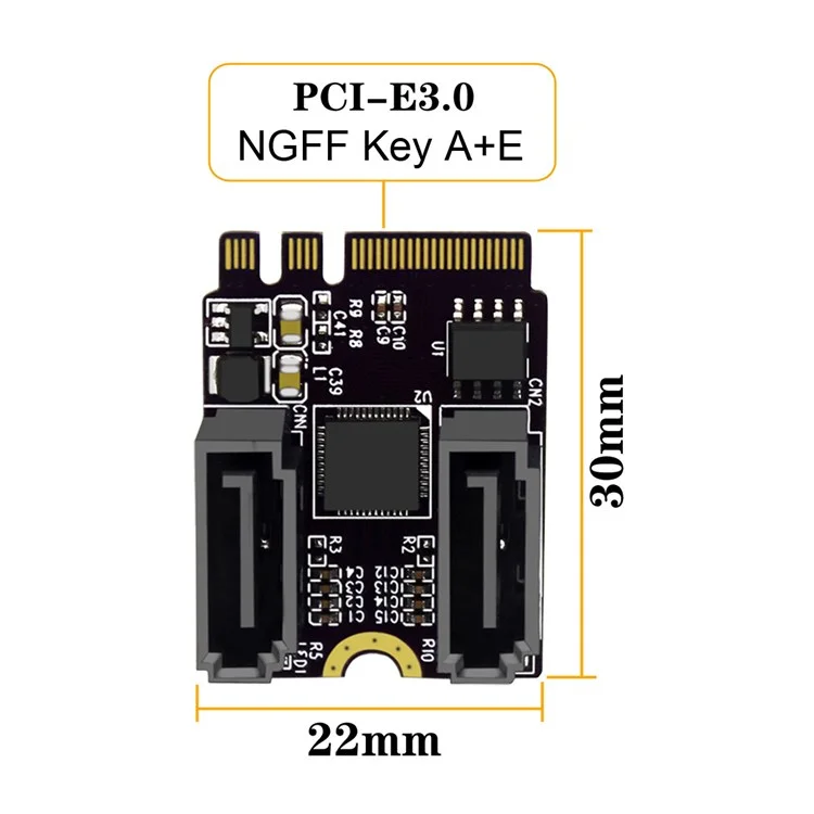 SA-034 22x30mm NGFF Key A+E PCI Express a Dual SATA-7P 3.0 6Gbps Adapter Card Hard Drive Extension Converter JMB582