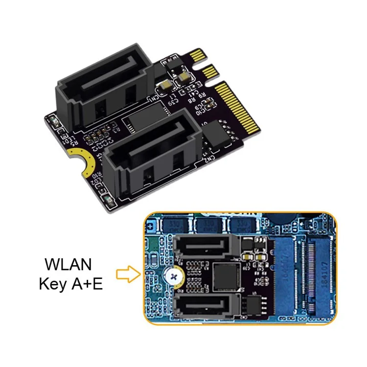 SA-034 22x30mm NGFF Key A+E PCI Express a Dual SATA-7P 3.0 6Gbps Adapter Card Hard Drive Extension Converter JMB582