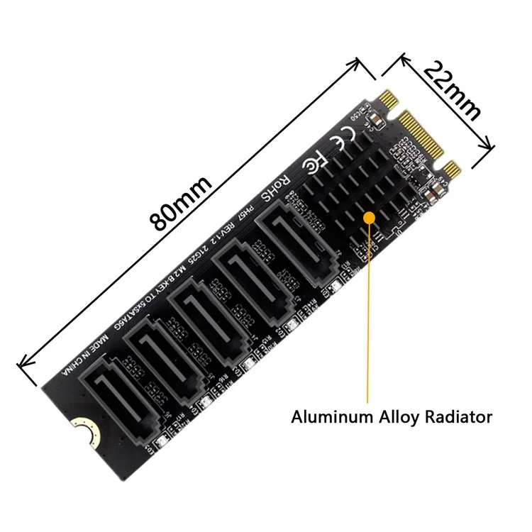 SA-035 22x80mm NGFF Tasto B+M a SATA 3.0 6 Gbps 5 Porte Adattatore Convertitore Porta Selezionata JMB575