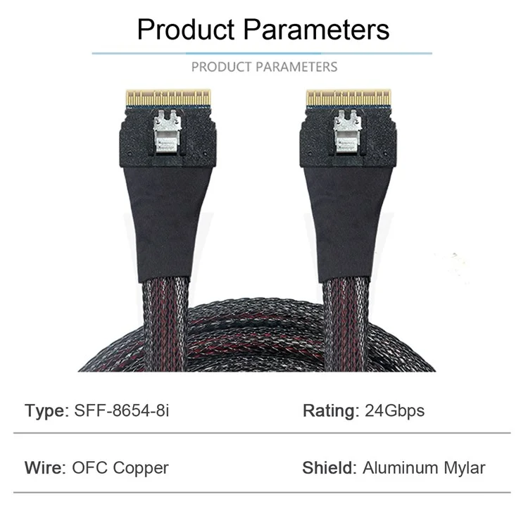 SF-028 0.5m PCI-E Slim Line SAS 4.0 SFF-8654 8i 74Pin Host to SFF-8654 Slim SAS Target Cable