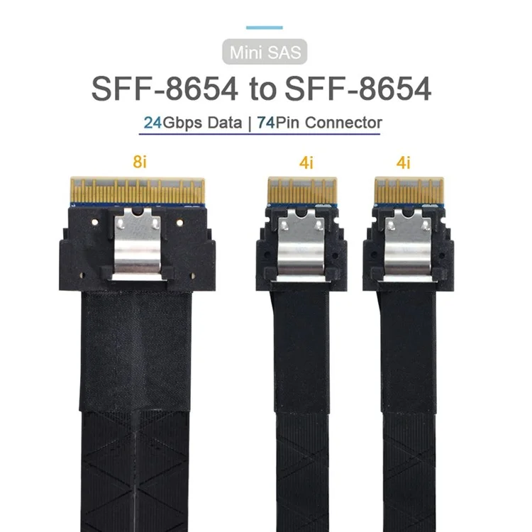 SF-034-0.4M PCI-E Ultraport Slimline SAS Slim 4.0 SFF-8654 8i 74Pin to Dual SFF-8654 4i 38Pin Cable
