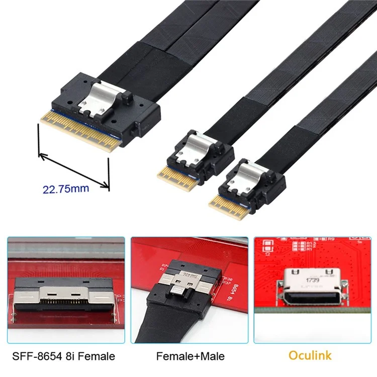 SF-034-0.4M PCI-E Ultraport Slimline SAS Slim 4.0 SFF-8654 8i 74Pin to Dual SFF-8654 4i 38Pin Cable