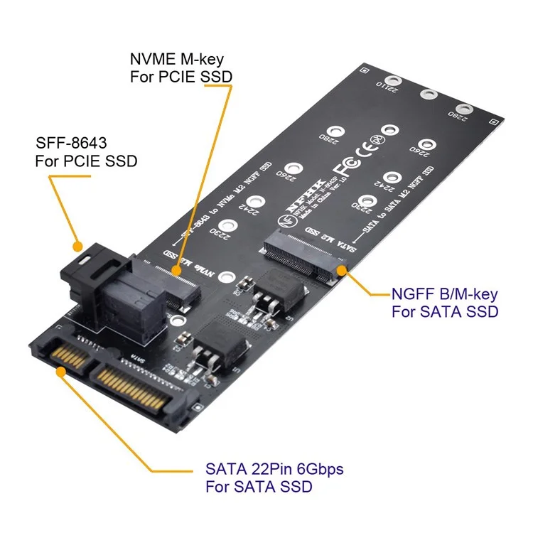 SF-033 HD SFF-8643+SATA Expansion Card to NGFF NVME PCIe SSD SATA Adapter for Mainboard