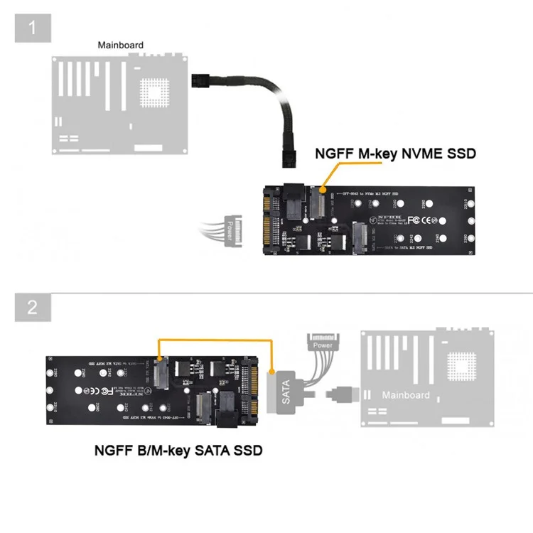 SF-033 HD SFF-8643+SATA Expansion Card to NGFF NVME PCIe SSD SATA Adapter for Mainboard