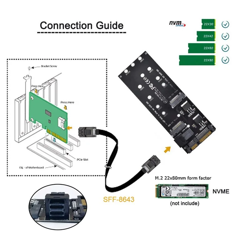 SF-033 HD Sff-8643+tarjeta de Expansión SATA a NGFF NVME PCIe SSD SATA Adaptador Para Placa Base