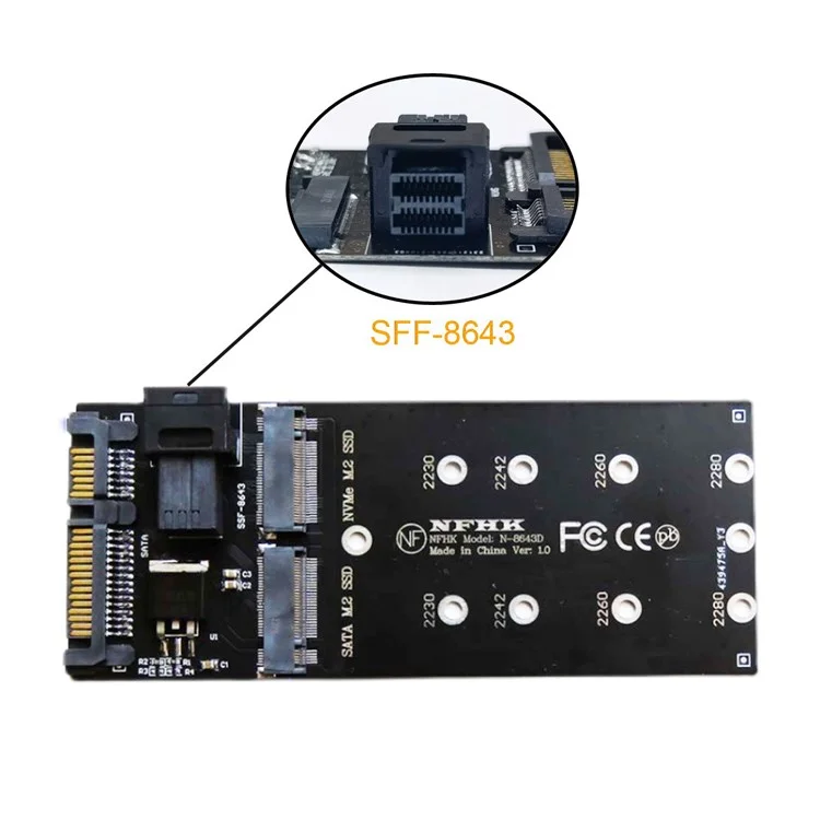 SF-033 HD SFF-8643+SATA Expansion Card to NGFF NVME PCIe SSD SATA Adapter for Mainboard
