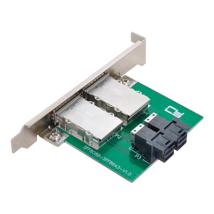 SF-030 Dual Ports Mini SAS SFF-8088 to Internal SAS HD SFF-8643 PCBA Female Adapter with Low Profile Bracket