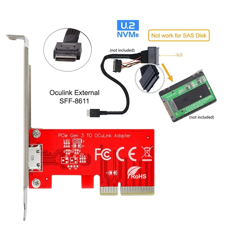 SF-032 PCI-E 3.0 Express 4.0 X4 to Oculink SFF-8612 SFF-8611 Host Adapter for PCI-E SSD with Long+Short Bracket