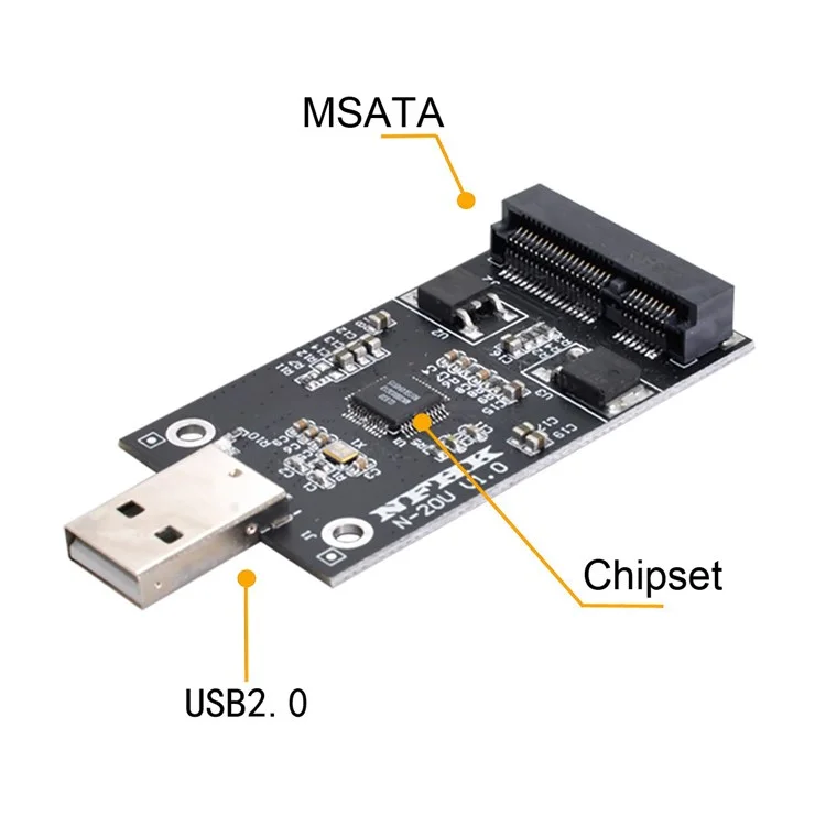 Carte de conversion adaptateur externe SSD U2-008 Mini PCI-E mSATA vers USB 2.0 sans boîtier