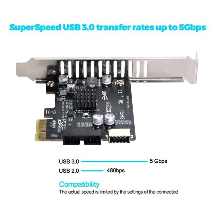Адаптер UC-039 Type-E USB 3.1 Front Panel Socket + USB 3.0 20-pin to PCI-E 1X Express Card VL805 Motherboard
