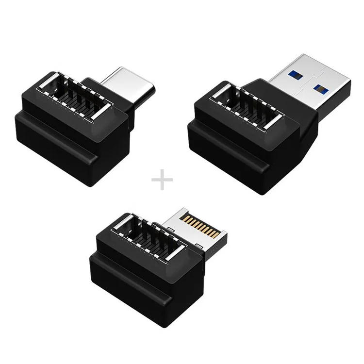 UC-013 3 Pièces USB 3.1 Panneau Avant Femelle Type-E à Mâle Type-A et Type-C USB-C Extension de Carte Mère Adaptateur Incliné