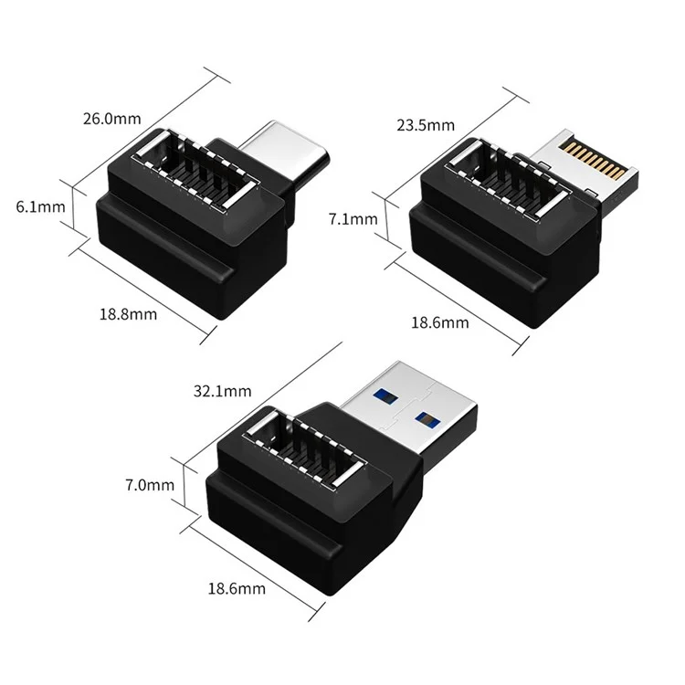UC-013 3 Pièces USB 3.1 Panneau Avant Femelle Type-E à Mâle Type-A et Type-C USB-C Extension de Carte Mère Adaptateur Incliné