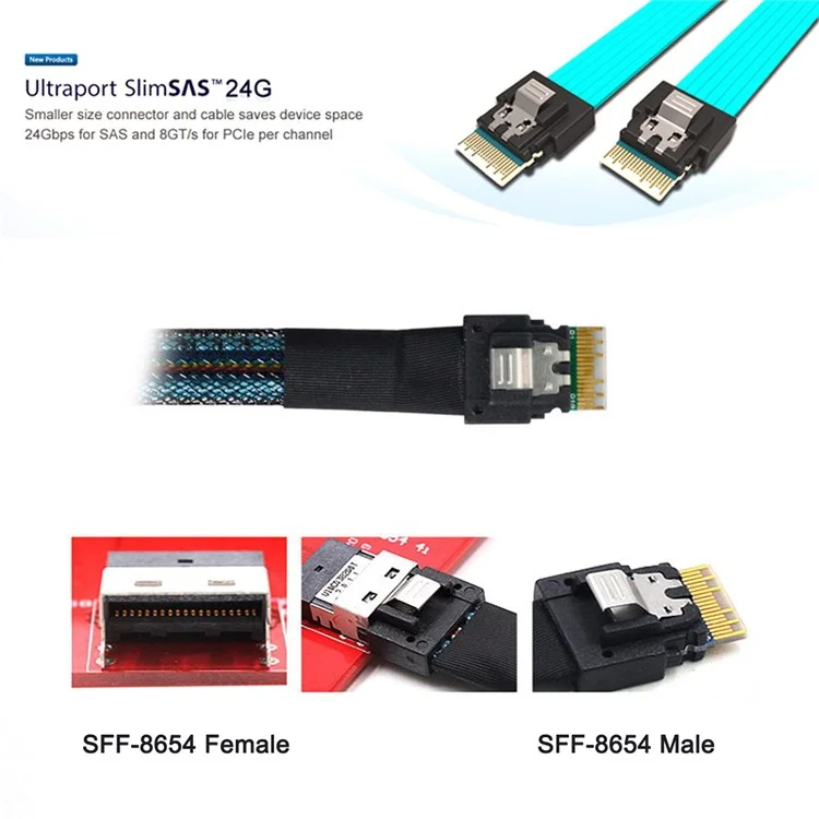 SF-100 50cm PCI-E Slim Line SAS 4.0 SFF-8654 4i 38pin Host to SFF-8654 Slim SAS Target Cable