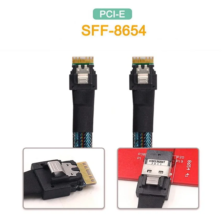 SF-100 50cm PCI-E Line Slim SAS 4.0 SFF-8654 4i 38pin Hôte Pour SFF-8654 Slim SAS Target Cable