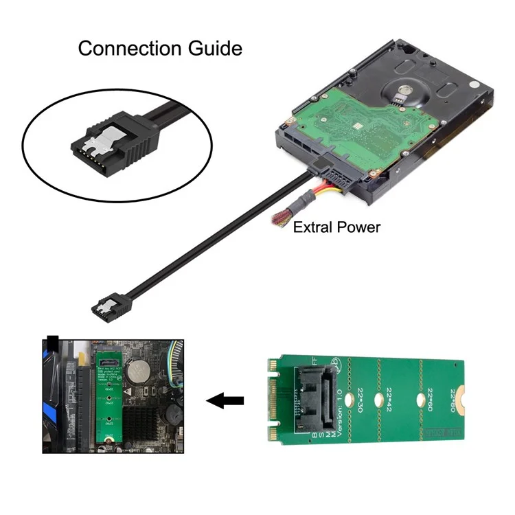 SA-007 Motherboard NGFF b / M-key M.2 to Vertical SATA 7pin Disque Dur