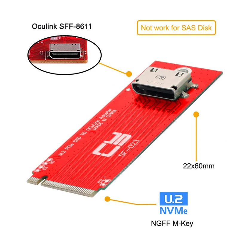 SF-023 PCI-E 3.0 M.2 M-key to Oculink SFF-8612 SFF-8611 Host Adapter for PCIe Nvme SSD Host Controller Expansion Card