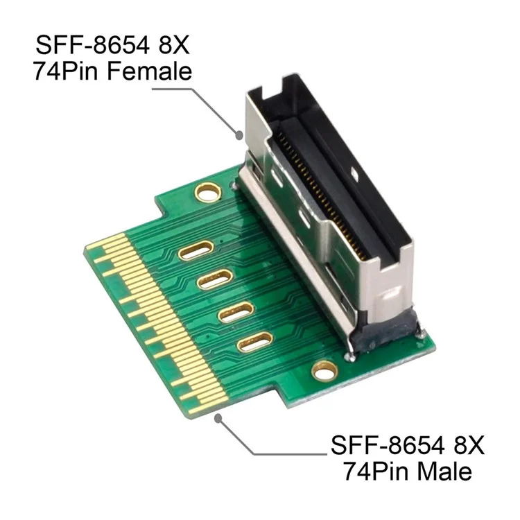 SF-007 PCI-E Slimline SAS 4.0 SFF-8654 8i 74pin to SFF-8654 74pin Male to Female Extender Adapter Angled Test Tool