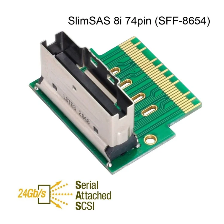 SF-007 PCI-E Slimline SAS 4.0 SFF-8654 8i 74pin to SFF-8654 74pin Male to Female Extender Adapter Angled Test Tool