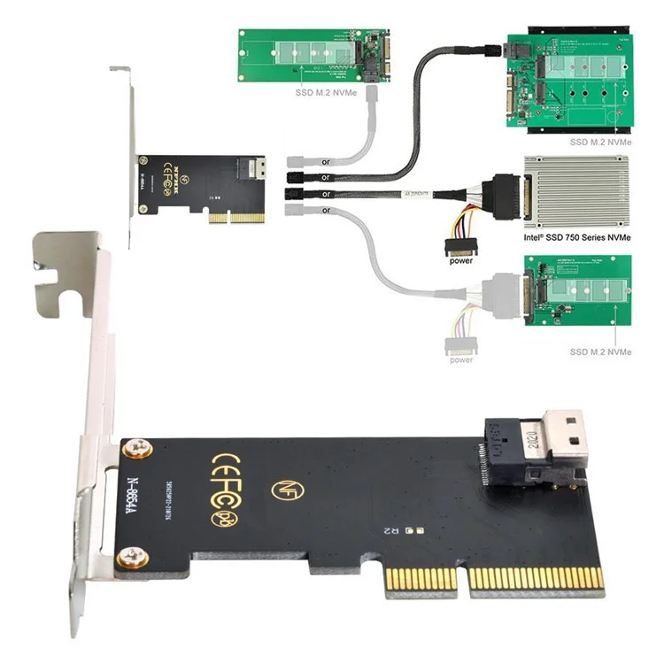SF-025 PCI-E 4X to U.2 U2 Kit SFF-8639 to SFF-8654 Slimline SAS NVME PCIe SSD Adapter for Mainboard