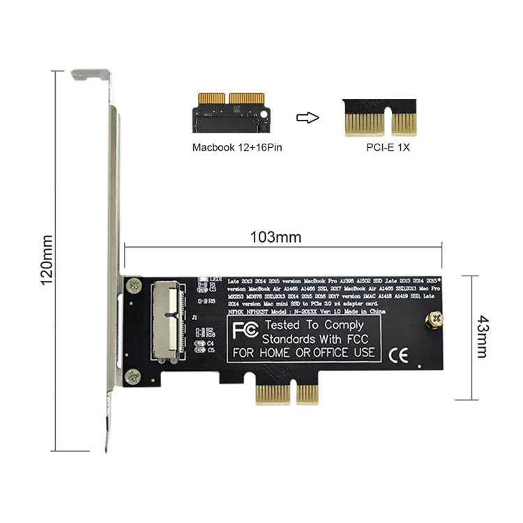 SA-143 PCI Express PCI-E 1X to 12+16Pin 2013-2017 Mac Pro Air SSD Convert Card for A1493 A1502 A1465 A1466 Adapter with Standard/Low Bracket