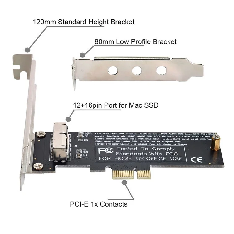 SA-143 PCI Express PCI-E 1X to 12+16Pin 2013-2017 Mac Pro Air SSD Convert Card for A1493 A1502 A1465 A1466 Adapter with Standard/Low Bracket