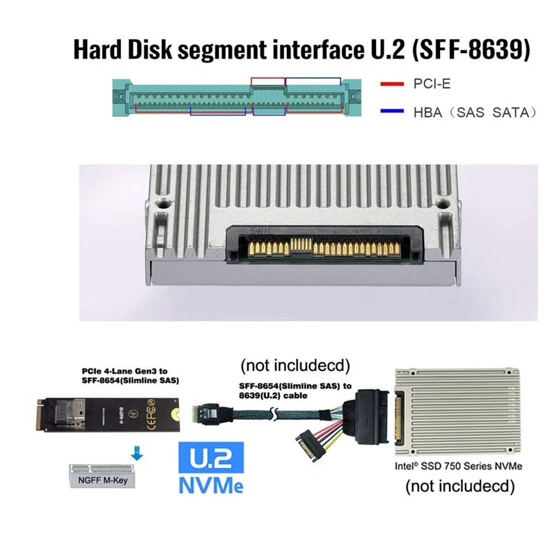 SF-013 NGFF M-Key NVME to U.2 U2 Kit SFF-8639 to SFF-8654 Slimline SAS PCIe SSD Adapter for Mainboard