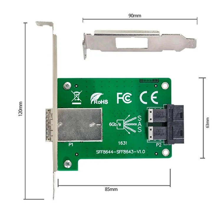 SF-021 Dual Ports Mini SAS HD SFF-8644 To Internal SAS HD SFF-8643 PCBA Female Adapter with Standard/Low Profile Bracket