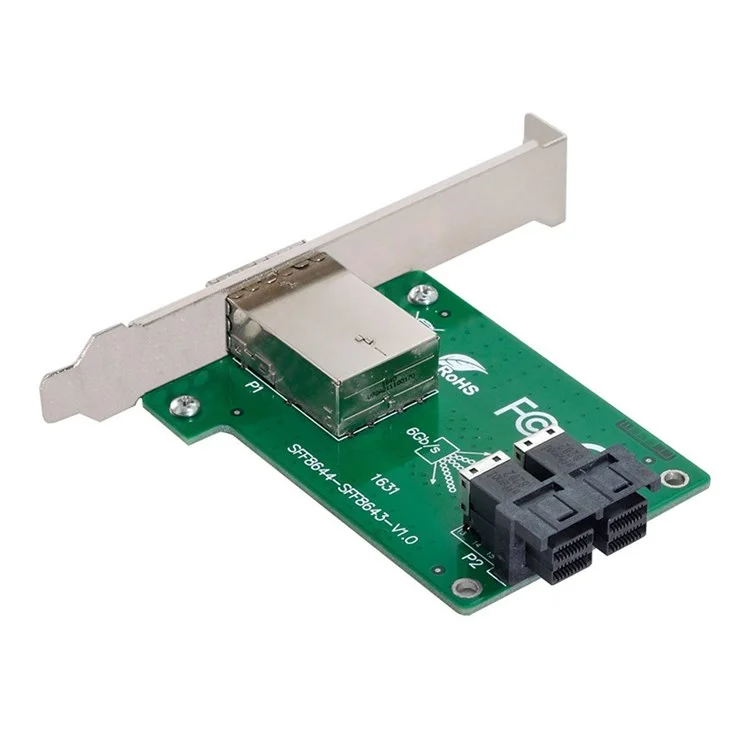 SF-021 Dual Ports Mini SAS HD SFF-8644 To Internal SAS HD SFF-8643 PCBA Female Adapter with Standard/Low Profile Bracket