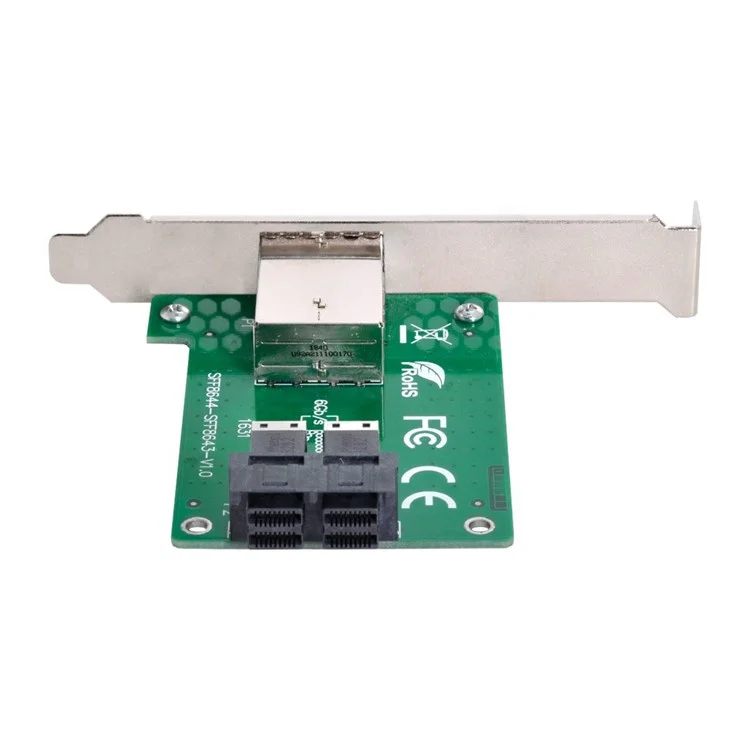 SF-021 Dual Ports Mini SAS HD SFF-8644 To Internal SAS HD SFF-8643 PCBA Female Adapter with Standard/Low Profile Bracket