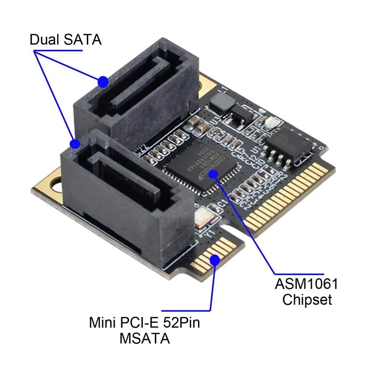 SA-033 Mini PCI-E PCI Express to SATA 3.0 Dual Ports Adapter Converter Hard Drive Extension Card