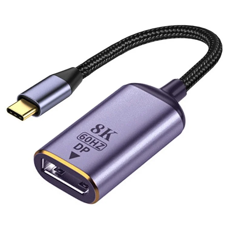 UC-006-D8K USB-C Vers le Cordon DP Type-C à Displayport DP Adaptateur de Câble Féminin Prise en Charge 8k / 60hz UHD 4K Moniteur Afficher le Convertisseur de Câble Tressé en Nylon