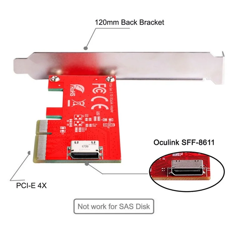 SF-022 PCI-E 3.0 4x Para Oculink SFF-8611 Adaptador de Host Para Pcie SSD Com Suporte