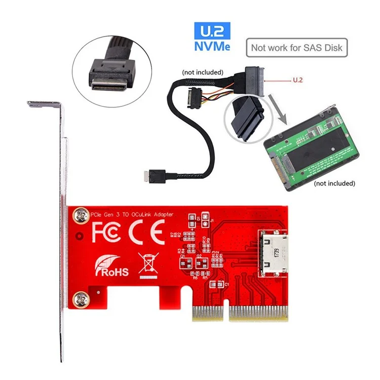 SF-022 PCI-E 3.0 4X à Oculink SFF-8611 Adaptateur Hôte Pour PCIe SSD Avec Support