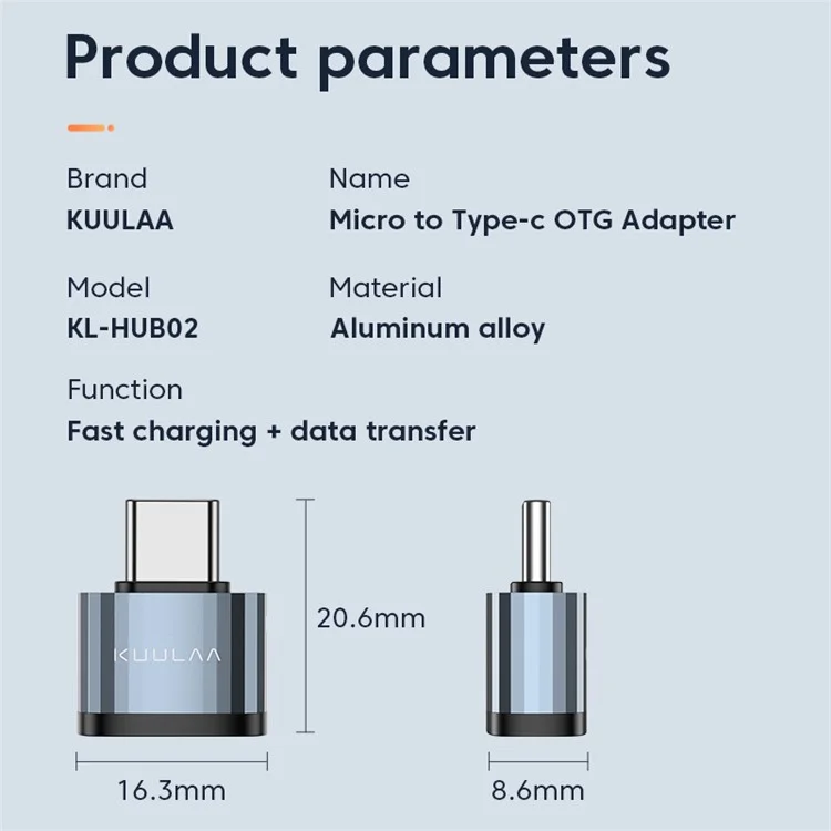 KUULAA KL-HUB03 Type C to Micro USB OTG Adapter Aluminum USB C Connector with Anti-lost Lanyard Hole