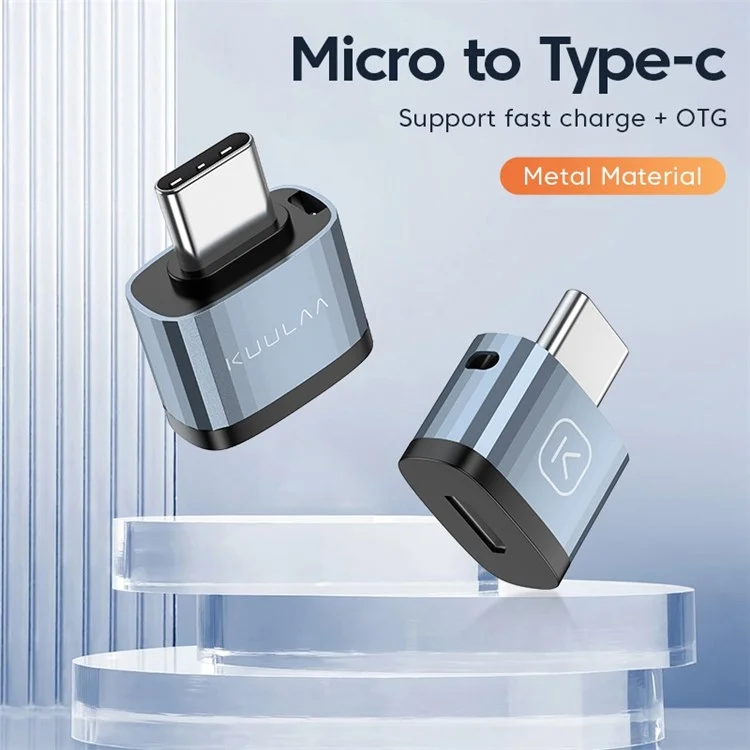 KUULAA KL-HUB03 Type C to Micro USB OTG Adapter Aluminum USB C Connector with Anti-lost Lanyard Hole