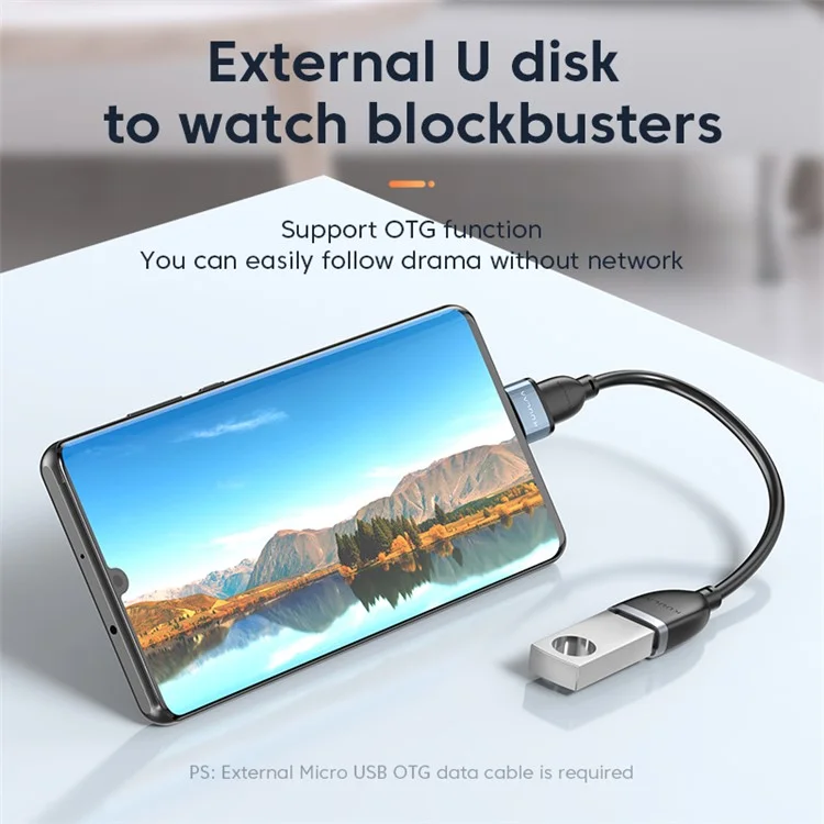 KUULAA KL-HUB03 Type C to Micro USB OTG Adapter Aluminum USB C Connector with Anti-lost Lanyard Hole
