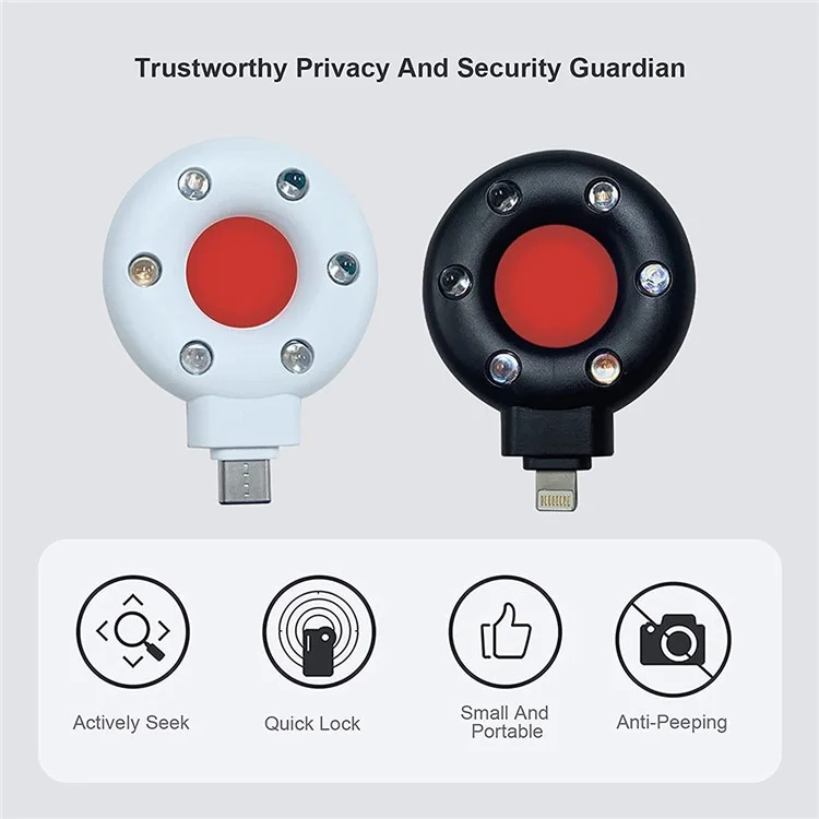 Portable Anti-Spy Hidden Camera Infrared Detector Anti-peeping Detector Spy Finder for Screening Pinhole / Spy Cameras - Type-C / Black