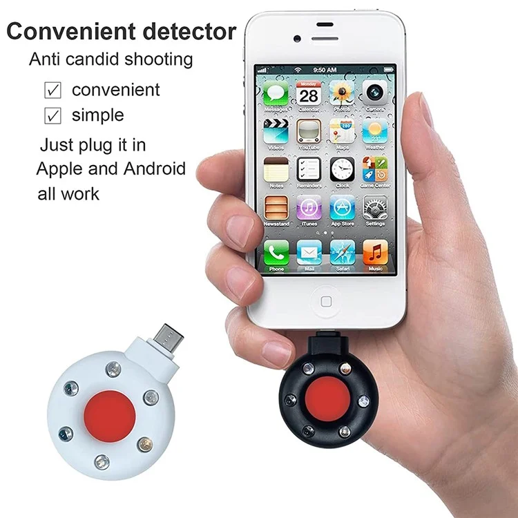 Portable Anti-Spy Hidden Camera Infrared Detector Anti-peeping Detector Spy Finder for Screening Pinhole / Spy Cameras - Type-C / Black