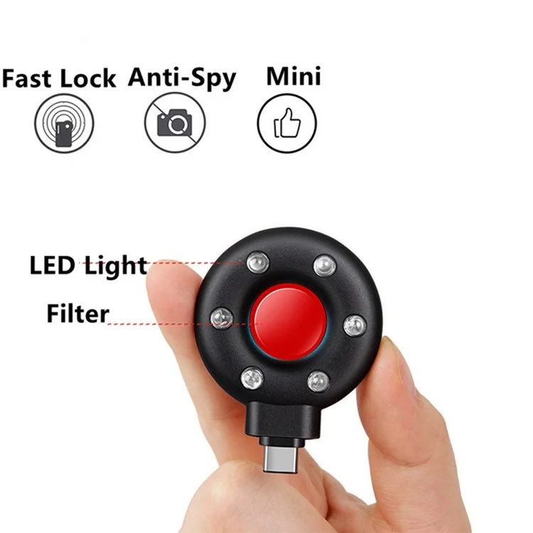 Portable Anti-Spy Hidden Camera Infrared Detector Anti-peeping Detector Spy Finder for Screening Pinhole / Spy Cameras - Type-C / Black