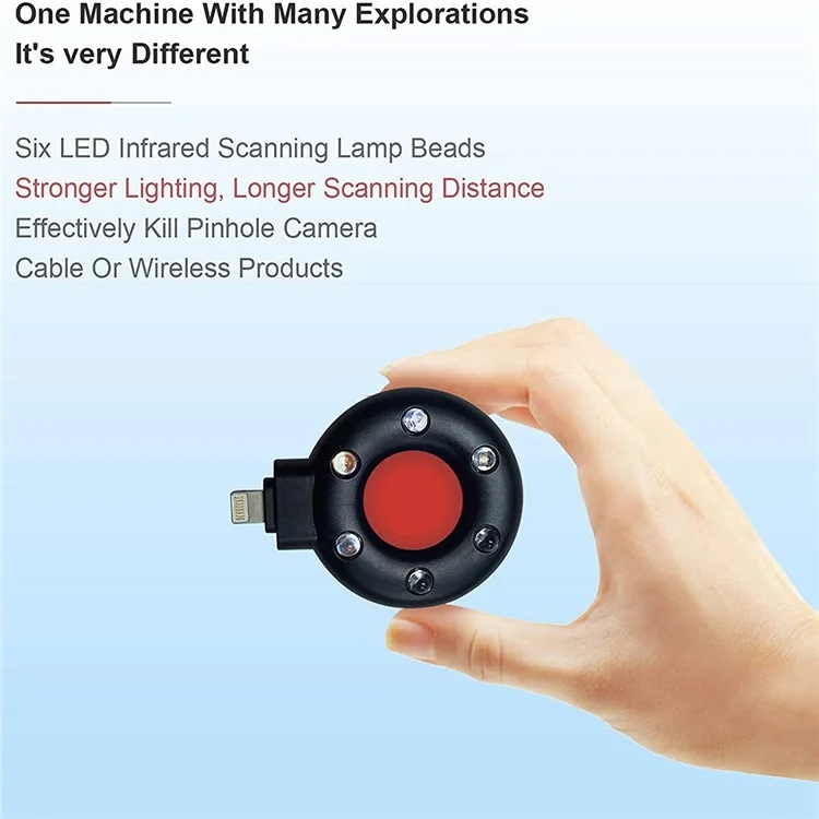 Portable Anti-Spy Hidden Camera Infrared Detector Anti-peeping Detector Spy Finder for Screening Pinhole / Spy Cameras - Type-C / Black