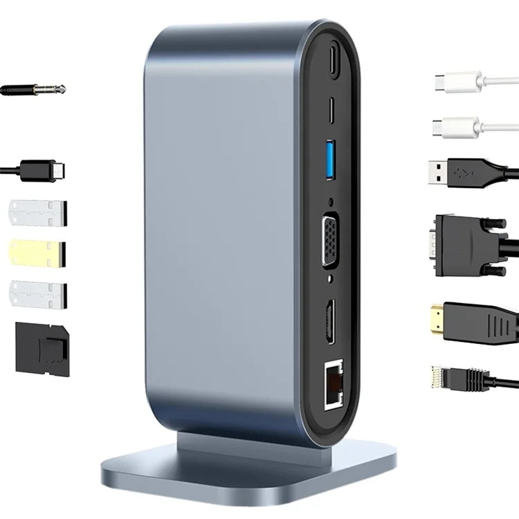 2201 Station d'accueil Type-C 12 ports Vertical Hub USB Adaptateur Dual HD 4K / 30Hz Convertisseur USB-C pour Dell, MacBook