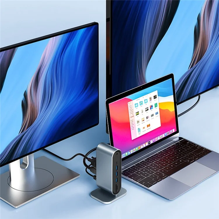 2201 Station d'accueil Type-C 12 ports Vertical Hub USB Adaptateur Dual HD 4K / 30Hz Convertisseur USB-C pour Dell, MacBook