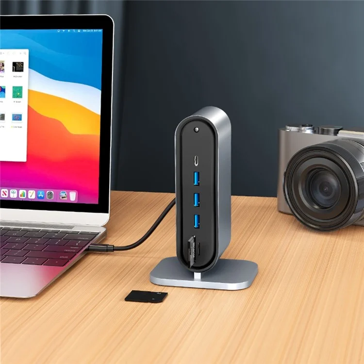 2201 Station d'accueil Type-C 12 ports Vertical Hub USB Adaptateur Dual HD 4K / 30Hz Convertisseur USB-C pour Dell, MacBook