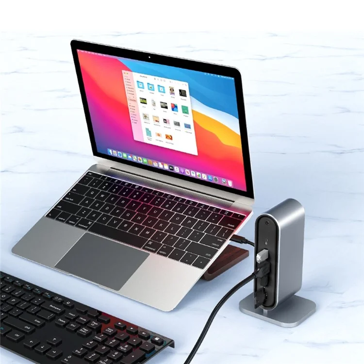 2201 Station d'accueil Type-C 12 ports Vertical Hub USB Adaptateur Dual HD 4K / 30Hz Convertisseur USB-C pour Dell, MacBook