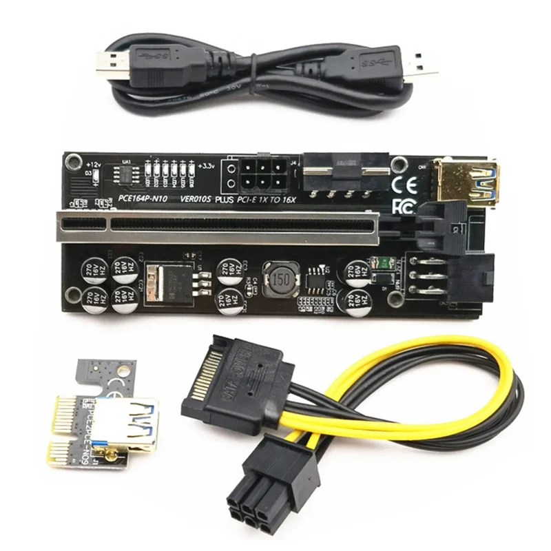 VER 010s Plus PCI-E X1 to PCIE X16 Adapter Board Extension Cable with 6pin Interface (Marquee Version)