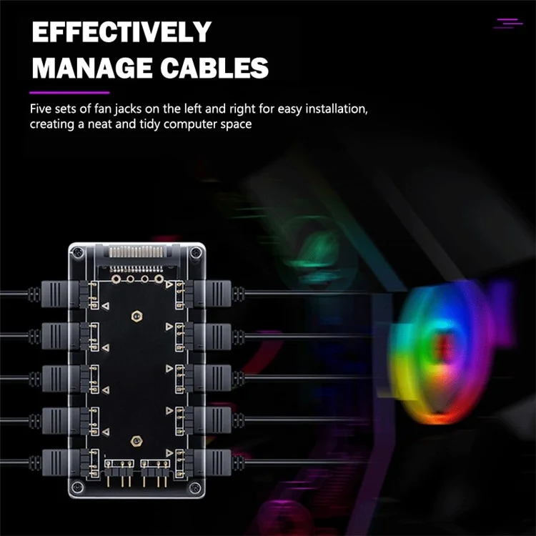 10-Canal RGB Hub 12V 4Pin AURA Sincronizado Placa Base RGB Fan Hub con 10 Puertos