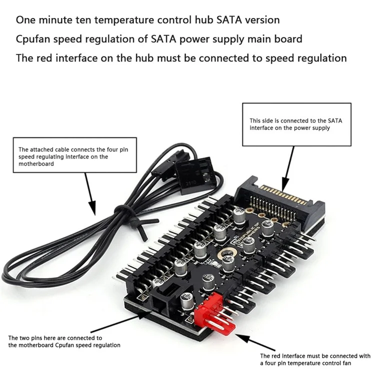 PC 1 to 10 4Pin PWM Cooling Fans HUB SATA Power / Large 4D Port Cooler Splitter Extension Adapter - SATA Powered