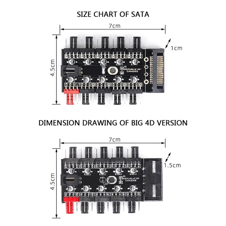 PC 1 to 10 4Pin PWM Cooling Fans HUB SATA Power / Large 4D Port Cooler Splitter Extension Adapter - SATA Powered