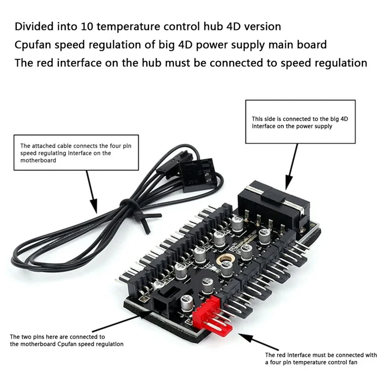 PC 1 a 10 4pin PWM Cooling Fãs Hub SATA Power / Grande Adaptador de Extensão de Resfriador de Porta 4D - Grande 4p Alimentado